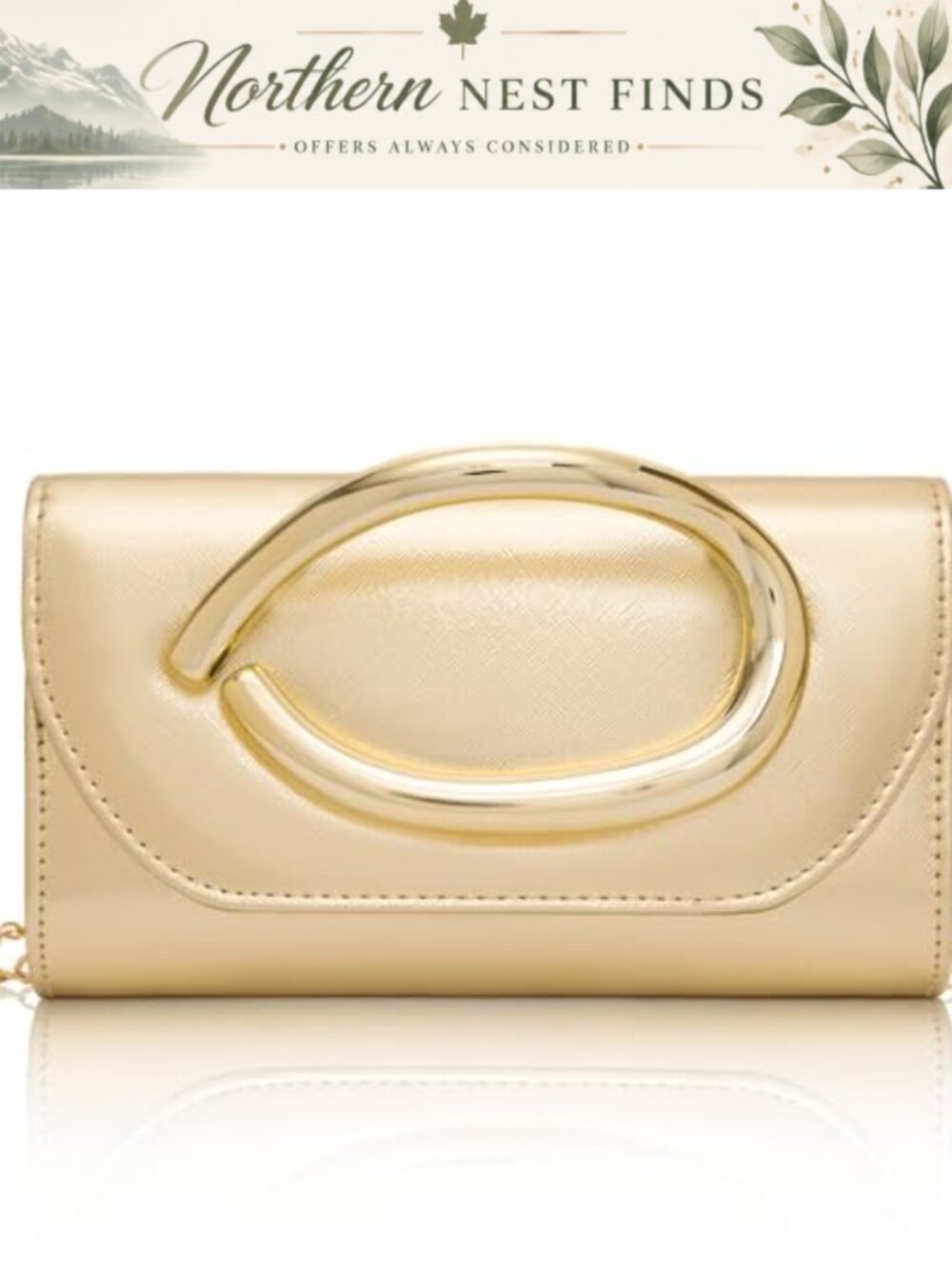 Leather Clutch Purse with 3D Gold Acrylic Handle Chain Strap